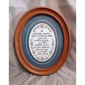 Vtg Home Interiors Linda Boswell Oval Framed Scripture Print 1 Thessalonians 1:3